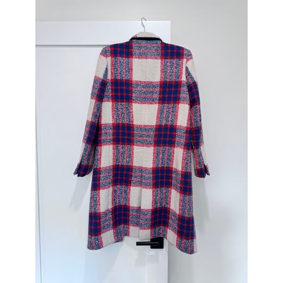 Zara Tartan Plaid Textured Coat Red Blue size RARE Bloggers favorite wool - Picture 4 of 8